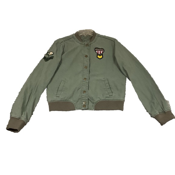 Aéropostale Jackets & Blazers - Bethany Mota Aeropostale Jacket XL Army Green Bomber Patches Linen Grunge Y2K